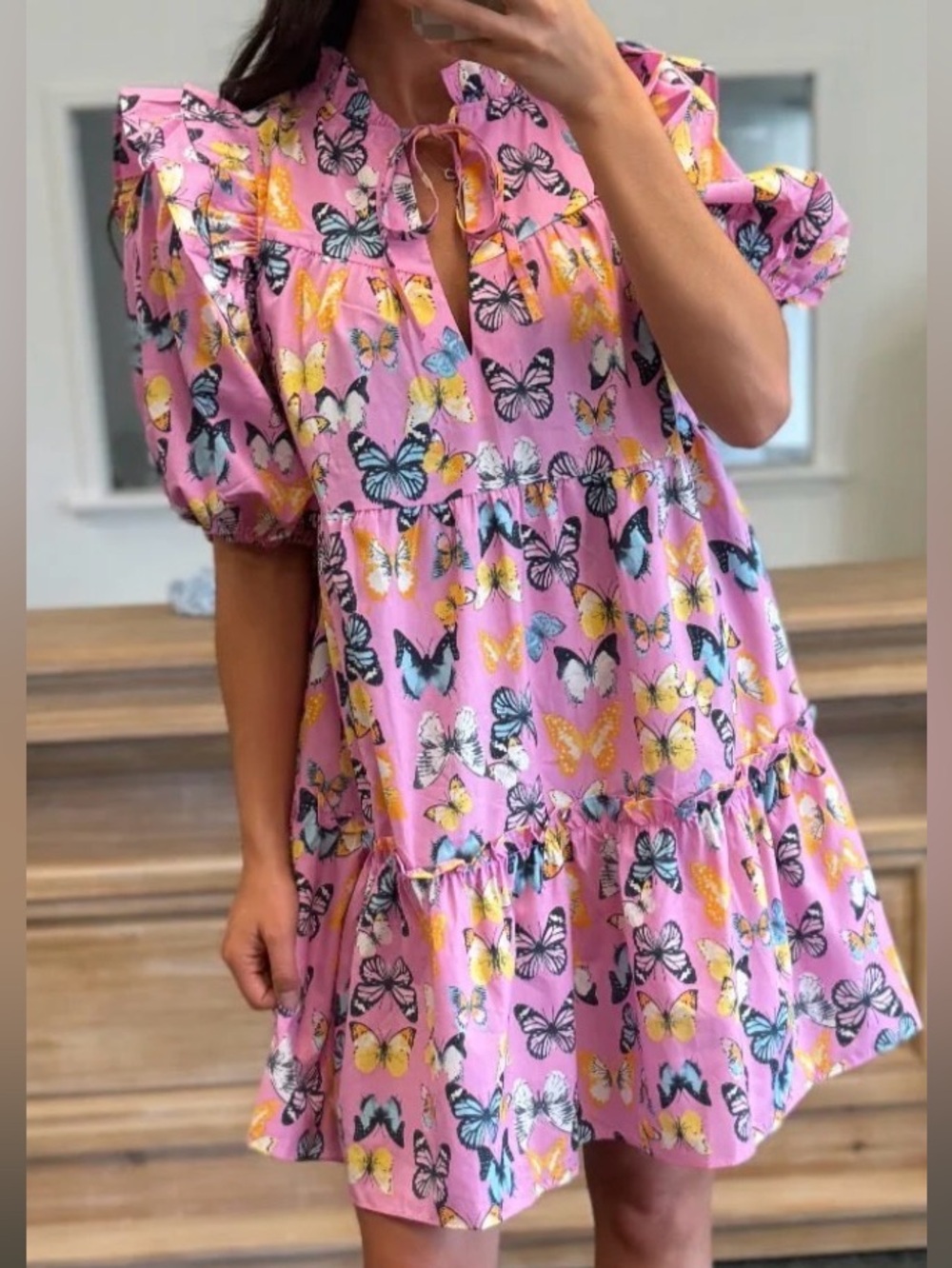 Ensley Feelin Butterflies Dress by Buddy Love - Butterfly Print Tiered size L - Picture 5 of 5